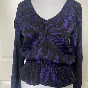 Michael Kors Purple Plum Peplum Long Sleeve Blouse Top Size Small